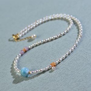 Buddha Stones 925 Sterling Silver Natural Pearl Larimar Sincerity Necklace Pendant Necklaces & Pendants BS Pearl(Healing♥Wisdom)