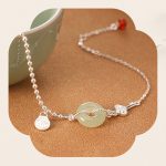 Buddha Stones 925 Sterling Silver Hetian Jade Peace Buckle Fu Character Luck Chain Bracelet Bracelet BS 6