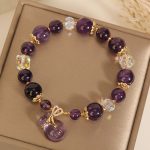 Buddha Stones Natural Amethyst Crystal Money Bag Charm Positive Bracelet Bracelet BS 1