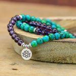 Buddha Stones Amethyst Green Aventurine Spiritual Lotus Charm Bracelet Mala Bracelet BS 1