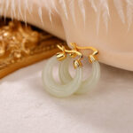 Buddha Stones Round Jade Cyan Jade Prosperity Luck Drop Earrings Earrings BS 2