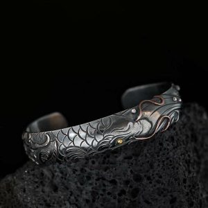 Buddha Stones 999 Sterling Silver 990 Gold Koi Fish Luck Wealth Success Bracelet Bangle Bracelet Bangle BS Koi Fish (Luck ♥ Prosperity)