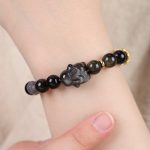 Buddha Stones Gold Sheen Obsidian Black Obsidian Silver Sheen Obsidian Cute Rabbit Protection Bracelet Bracelet BS 12