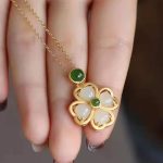 Buddha Stones 925 Sterling Silver Lucky Four Leaf Clover Jade Prosperity Necklace Chain Pendant Necklaces & Pendants BS 3