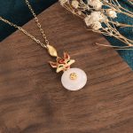 Buddha Stones White Jade Fox Copper Coin Protection Luck Necklace Pendant Necklaces & Pendants BS 1