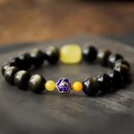 Buddha Stones 925 Sterling Silver Chinese Zodiac Natal Buddha Natural Gold Sheen Obsidian Amber Wealth Protection Bracelet Bracelet BS 1