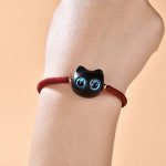 Buddha Stones Ebony Wood Cat Head Pattern Peace King Kong Knot Braided Bracelet Bracelet BS 7