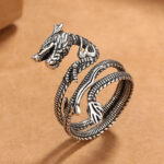 Buddha Stones Vintage Dragon Pattern Copper Strength Ring Ring BS Silver Dragon(Adjustable)