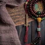 Buddha Stones Natural Tibet 108 Mala Beads Purple Bodhi Seed Hetian Cyan Jade Copper Dorje Peace Bracelet Mala Bracelet BS 4