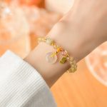 Buddha Stones Natural Golden Rutilated Quartz Fu Character Peace Buckle Charm Wealth Bracelet Bracelet BS 6