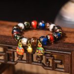 Buddha Stones Five Elements Gold Swallowing Beast Family Charm Liuli Glass Bead Luck Bracelet Bracelet BS Liuli Glass Bead&Medium Red Blue Gold Swallowing Beast Family 14mm(15 Beads)
