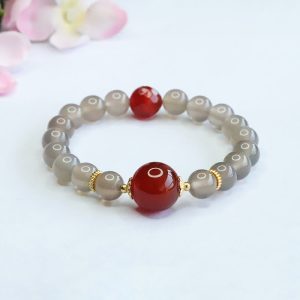 Buddha Stones Natural Gray Chalcedony Red Agate Harmony Bracelet Bracelet BS Gray Chalcedony