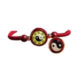 Buddha Stones Lucky Cinnabar Red String Yin Yang Symbol Bagua Blessing Bracelet Bracelet BS 11