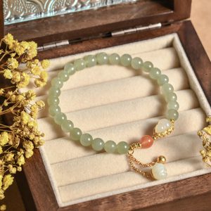 Buddha Stones 925 Sterling Silver Hetian Jade Gourd Lotus Abundance Luck Bracelet Bracelet BS Hetian Jade(Prosperity♥Abundance)