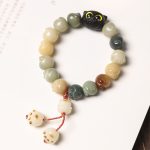 Buddha Stones Natural Bodhi Seed Lovely Paw Ebony Wood Lucky Cat Wisdom Bracelet Bracelet BS 7