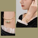 Buddha Stones Copper Plated Gold Hetian Jade Bead Luck Double Layer Bracelet Bangle Bracelet Bangle BS 14