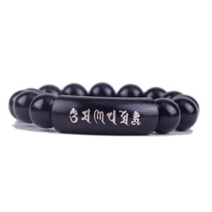 Buddha Stones 999 Sterling Silver Ebony Wood Om Mani Padme Hum Inlaid Balance Bracelet Bracelet BS 15mm