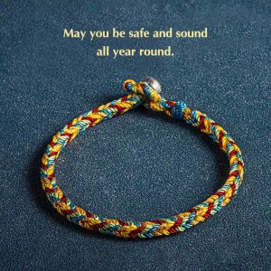 Buddha Stones "May you be safe and sound all year round" Lucky Multicolored Bracelet Bracelet BS Orange Blue Red Green 19cm