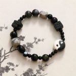 Buddha Stones Black Onyx Picasso Jasper Bead Yin Yang Fortune Protection Bracelet Bracelet BS YIN YANG SYMBOL(Balance♥Harmony)