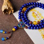 Buddha Stones Lazurite Yellow Agate Positive Bracelet Mala Bracelet BS 6