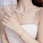 Buddha Stones 925 Sterling Silver Red Agate Tridacna Stone Butterfly Four Leaf Clover Calm Bracelet Necklace Pendant Set Bracelet Necklaces & Pendants BS 1