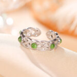 Buddha Stones 925 Sterling Silver Plated Gold Cyan Jade Braided Design Success Luck Adjustable Ring Ring BS 6