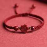 Buddha Stones Four Leaf Clover Five-petal Flower Cinnabar Blessing Red String Bracelet Bracelet BS Cinnabar Happiness Five-petal Flower(Wrist Circumference 15-19cm)
