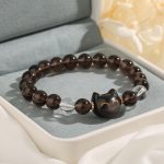 Buddha Stones Natural Ice Obsidian Silver Sheen Obsidian Cute Cat Positive Bracelet Bracelet BS 14-16cm