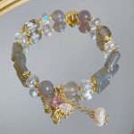 Buddha Stones Amethyst Green Aventurine Strawberry Quartz Positive Elephant Charm Bracelet 25