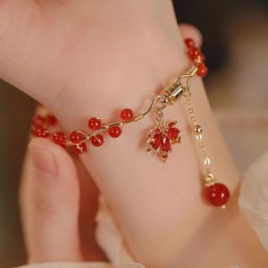Buddha Stones Red Maple Leaf Luck Charm Bracelet Bracelet BS Maple Leaf
