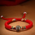 Buddha Stones 925 Sterling Silver Om Mani Padme Hum King Kong Knot Faith Bracelet Bracelet BS Red(Wrist Circumference: 14-21cm) Om Mani Padme Hum
