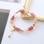 Buddha Stones Strawberry Quartz Pink Crystal Love Heart Flower Positive Bracelet Bracelet BS 2