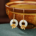 Buddha Stones 925 Sterling Silver Hetian Jade Peace Buckle Orchid Prosperity Earrings 1