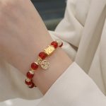 Buddha Stones Year Of The Dragon Red Agate Strawberry Quartz Black Obsidian Jade Garnet Pearl Cinnabar Dumpling Dragon Luck Fu Character Bracelet Bracelet BS 3