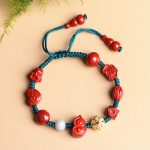Buddha Stones Natural Cinnabar Gourd Om Mani Padme Hum Laughing Buddha Blessing String Bracelet Bracelet BS 1