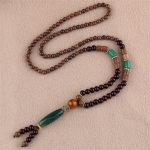 Buddha Stones Tibetan Wenge Wood Bodhi Seed Agate Elephant Protection Necklace Pendant Necklaces & Pendants BS Wenge Wood&Green Agate