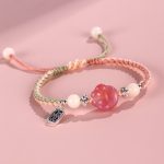 Buddha Stones Yanyuan Agate Cat Claw Paw White Bodhi Seed Fu Character Positive Braided Rope Bracelet Bracelet BS Green Pink(Wrist Circumference 14-18cm)
