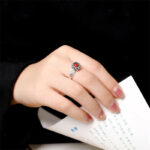 Buddha Stones925 Sterling Silver Lotus Red Agate Confidence Blessing Ring Ring BS 2
