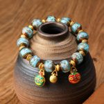Buddha Stones Gold Swallowing Beast Family Charm Liuli Glass Bead Fortune Bracelet Bracelet BS Light Blue Gold Swallowing Beast Family 12mm