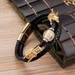 Buddha Stones Double Dragon Head Leather Stone Titanium Steel Success Bracelet (Extra 35% Off | USE CODE: FS35) Bracelet BS Gold Silver Bead