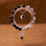 Buddha Stones Silver Sheen Obsidian Crackle Clear Quartz Black Rutilated Quartz Yin Yang Lotus Protection Bracelet Bracelet BS 18
