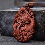 Buddha Stones Lightning Struck Jujube Wood Double Dragon Relief Ward Off Evil Spirits Necklace Pendant 2