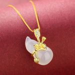 Buddha Stones Cyan Jade Gourd Lotus Leaf Abundance Pendant Necklace Necklaces & Pendants BS 6