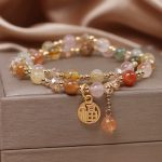 Buddha Stones Multicolored Rutilated Quartz Fu Character Auspiciousness Bracelet Bracelet BS 3