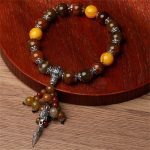 Buddha Stones Natural Tiger Eye Red Agate Dragon Vein Agate Stone Vajra Dorje Power Healing Bracelet Car Decoration Bracelet BS 6