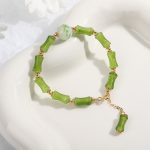 Buddha Stones Green Bamboo Pattern Liuli Crystal Moss Agate Wealth Chain Bracelet Bracelet BS 1