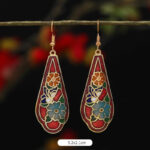 Buddha Stones Lotus Butterfly Flower Alloy Copper Enlightenment Drop Earrings Earrings BS Red Flower 5.2*2.1cm