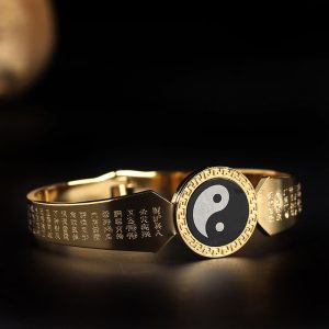 Buddha Stones Yin Yang Lotus Om Mani Padme Hum Mantra Titanium Steel Harmony Bracelet Bangle Bracelet Bangle BS Yin Yang Mantra 56mm