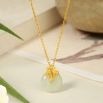Buddha Stones 925 Sterling Silver Hetian Jade Ginkgo Leaves Prosperity Necklace Pendant Necklaces & Pendants BS Hetian Jade