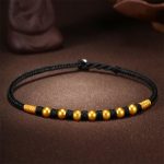 Buddha Stones 999 Gold Beads Luck King Kong Knot Handmade Braided Protection Bracelet Bracelet BS Seven Gold Beads Black Rope 24cm